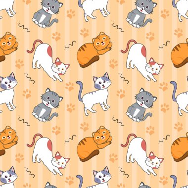 Cats Animals Kusursuz Desen Tasarımı Şablon El Çizimi Çizim Çizimi Çizim Çizimi Kedi Elementi