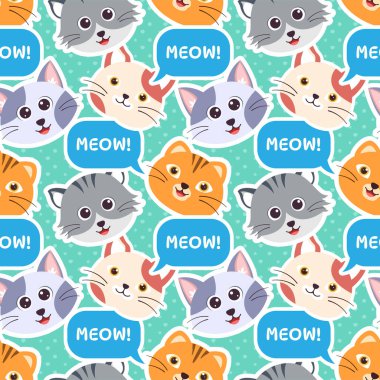 Cats Animals Kusursuz Desen Tasarımı Şablon El Çizimi Çizim Çizimi Çizim Çizimi Kedi Elementi