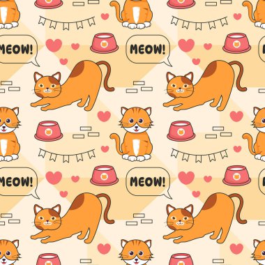Cats Animals Kusursuz Desen Tasarımı Şablon El Çizimi Çizim Çizimi Çizim Çizimi Kedi Elementi