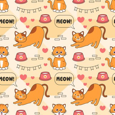 Cats Animals Seamless Pattern Design with Cat Element in Template Hand Drawn Cartoon Flat Illustration clipart