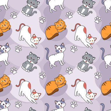 Cats Animals Kusursuz Desen Tasarımı Şablon El Çizimi Çizim Çizimi Çizim Çizimi Kedi Elementi