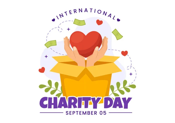 Día Internacional Caridad Vector Ilustración Septiembre Con Paquete Donación Concepto — Vector de stock