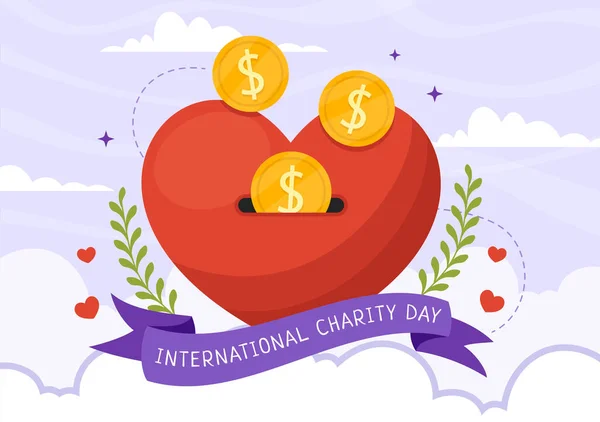 Día Internacional Caridad Vector Ilustración Septiembre Con Paquete Donación Concepto — Vector de stock