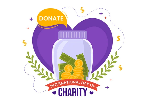 Día Internacional Caridad Vector Ilustración Septiembre Con Paquete Donación Concepto — Archivo Imágenes Vectoriales