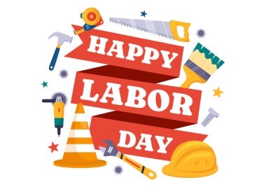 Düz El Çizim Arkaplan Şablonlarında İşçi İnşaat Aletleri İçin Çeşitli İnşaat Aletleriyle İşçi Bayramı Vektör İllüstrasyonunuz kutlu olsun