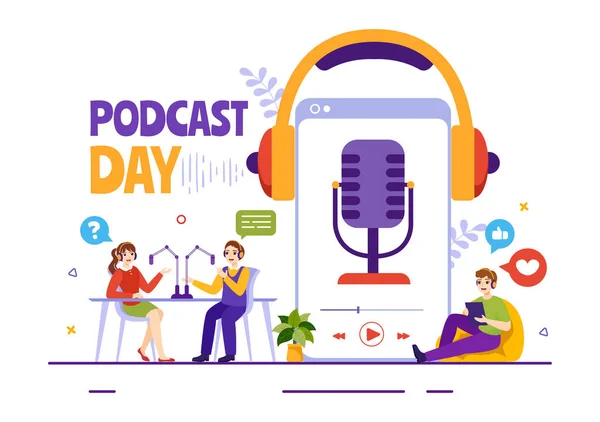 Día Internacional Podcast Ilustración Vectores Septiembre Con Herramientas Estudio Radiodifusión — Archivo Imágenes Vectoriales