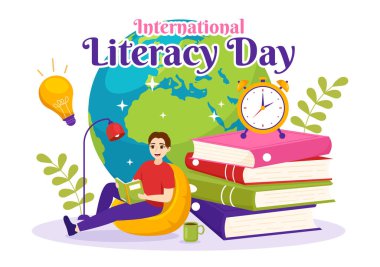 8 Eylül 'de Uluslararası Edebiyat Günü Vekil İllüstrasyonunda Eğitim ve Eğitim Teçhizatı Eğitim Tatil Çizim Elleri Şablonları