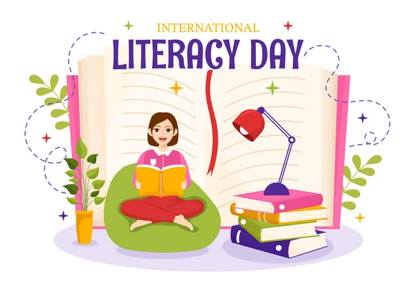 stock vector International Literacy Day Vector Illustration on 8th September with Book and Educational Equipment in Education Holiday Cartoon Hand Drawn Templates