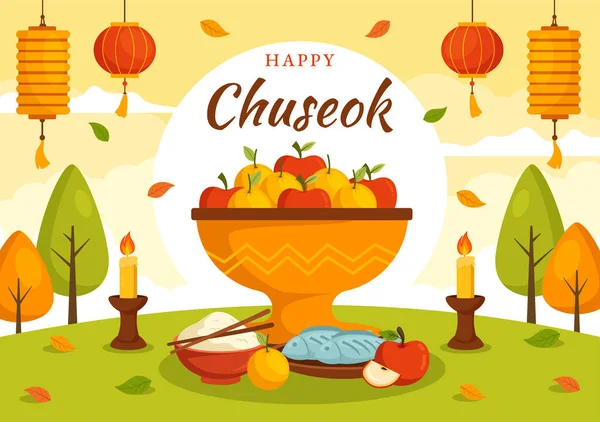 Glad Chuseok Dag Vektor Illustration Koreanska Thanksgiving Event Med Skörd — Stock vektor