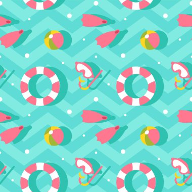 Yüzme Havuzu Kusursuz Kalıp Vektör İllüzyonu Yaz Tatil Elemanı Düz Çizgi Çizim El Şablonu