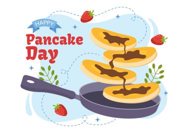 Pancake Day Vector Illustration a Plate of Pancakes Topped with Syrup, Cherries and Blueberries in Homemade Bakery Flat Cartoon Hand Drawn Templates