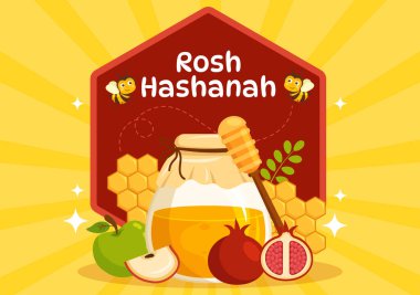 Happy Rosh Hashanah Vector Illustration of Jewish New Year Holiday with Apple, Pomegranate, Honey and Bee in Flat Cartoon Hand Drawn Templates