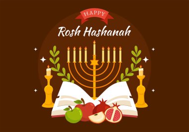 Happy Rosh Hashanah Vector Illustration of Jewish New Year Holiday with Apple, Pomegranate, Honey and Bee in Flat Cartoon Hand Drawn Templates