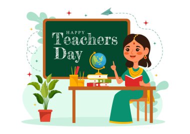 Hindistan 'da Öğretmenler Günün Kutlu Olsun Vektör İllüstrasyonu Öğretmenler Eğitimde Geleneksel Giysiler Düz Çizgili Çizim El Arka plan Şablonları Giyiyor