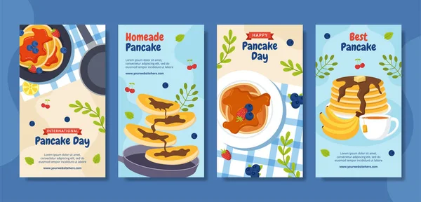 Giorno Del Pancake Storie Social Media Piatto Cartone Animato Disegnato — Vettoriale Stock