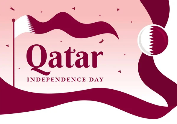 stock vector Happy Qatar Independence Day Vector Illustration on 3 September with Waving Flag Background in Flat Cartoon Hand Drawn Landing Page Templates