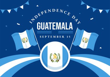 Guatemala Bağımsızlık Günü Vektör İlülasyonu 15 Eylül 'de Ulusal Bayram Düz Çizim El Çizim Şablonu' nda Sallanan Bayrak Arkaplanı