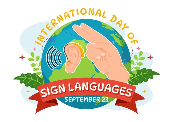 stock vector International Day of Sign Languages Vector Illustration with People Show Hand Gestures and Hearing Disability in Flat Cartoon Hand Drawn Templates