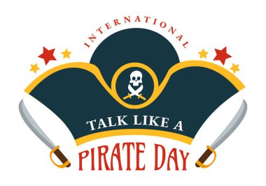 Web Banner ya da İniş Sayfası Şablonu İçin El Çizimi Şirin Korsan Çizimi Çizimi Uluslararası Talk Like A Pirate Day Vector Illustration