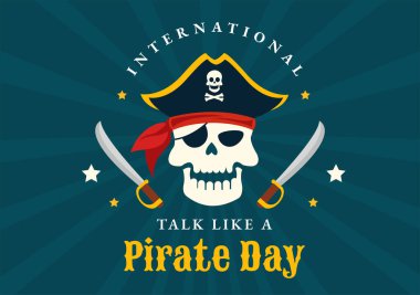 Web Banner ya da İniş Sayfası Şablonu İçin El Çizimi Şirin Korsan Çizimi Çizimi Uluslararası Talk Like A Pirate Day Vector Illustration