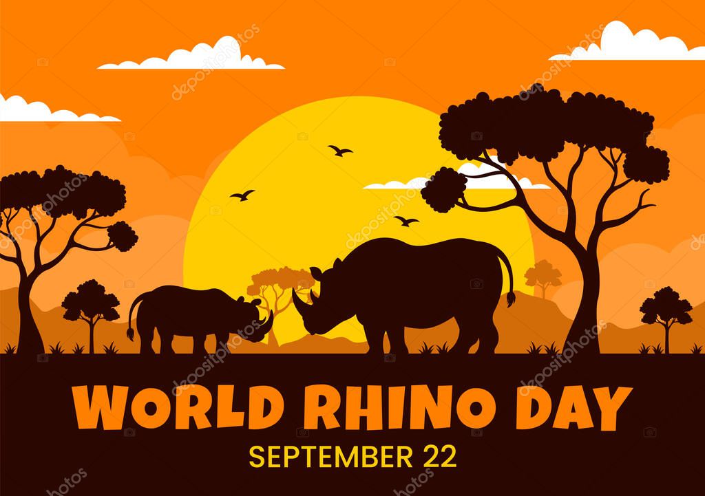 World Rhino Day Vector Illustration on 22 September for Lovers and Defenders of Rhinos or Animal Protection in Flat Cartoon Hand Drawn Templates