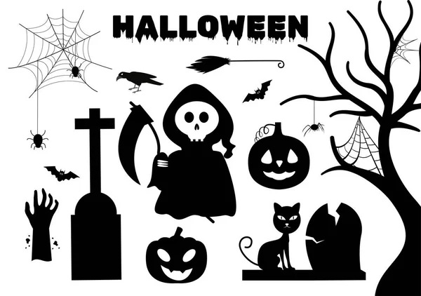 Set Halloween Elements Vector Illustration Various Kinds Things Ghosts Pumpkins — Stock Vector