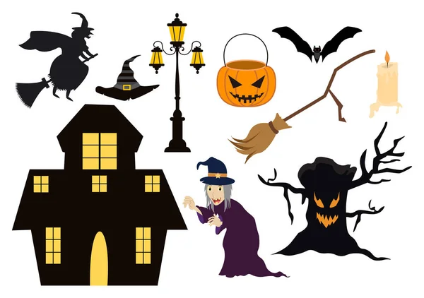 Definir Elementos Halloween Ilustração Vetorial Com Vários Tipos Coisas Como — Vetor de Stock