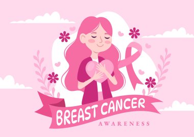 Meme Kanseri Farkındalığı Ayın Vektör İllüstrasyonu Pembe Sağlık Hizmeti Dayanışma Şablonları İçin Destek Kurdelesi