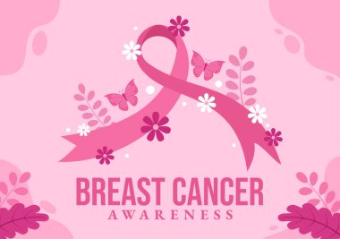 Meme Kanseri Farkındalığı Ayın Vektör İllüstrasyonu Pembe Sağlık Hizmeti Dayanışma Şablonları İçin Destek Kurdelesi