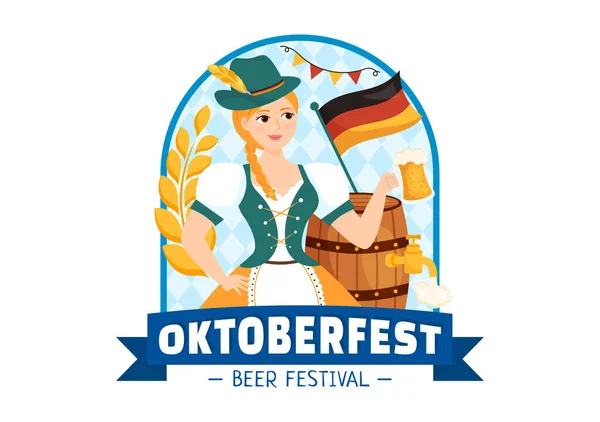 Щасливий Фестиваль Вечірки Октоберфест Векторні Ілюстрації Пивом Ковбасою Пряником Німецьким — стоковий вектор