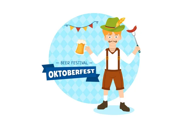 Happy Oktoberfest Party Festival Vector Illustration Beer Sausage Gingerbread German — Stock Vector