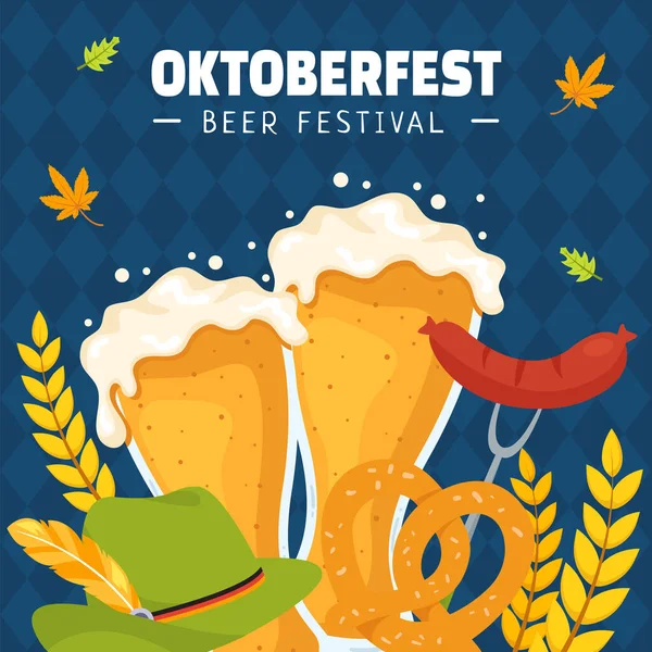 Oktoberfest Cerveza Festival Redes Sociales Ilustración Plano Dibujos Animados Plantillas — Vector de stock