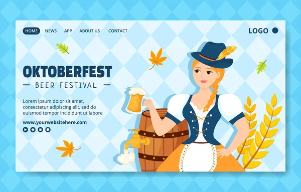 Oktoberfest Bierfest Social Media Landing Page Cartoon Hand Gezeichnete Vorlagen — Stockvektor