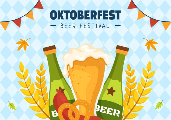 Oktoberfest Beer Festival Social Media Background Flat Cartoon Hand Drawn — Διανυσματικό Αρχείο