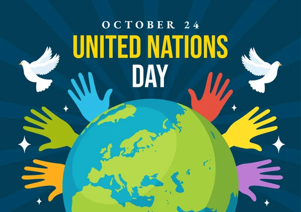 Birleşmiş Milletler Günü Kutlama Vektörü Llüstrasyonu Ekim Düz Çizgi Film — Stok Vektör