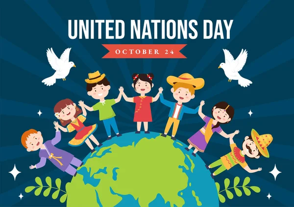 Birleşmiş Milletler Günü Kutlama Vektörü Llüstrasyonu Ekim Çocuk Kamu Hizmeti — Stok Vektör