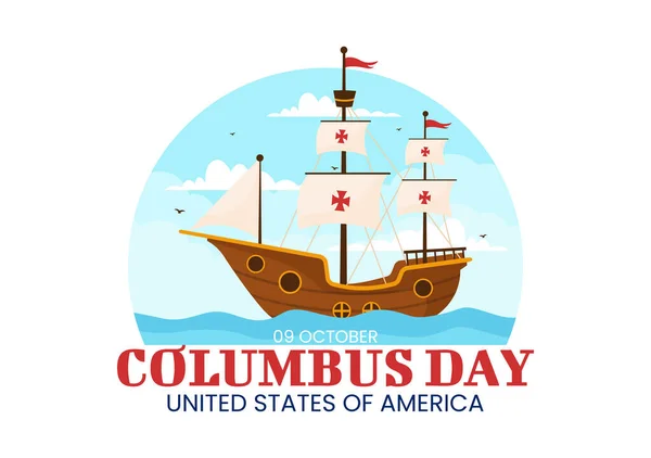Happy Columbus Day Vector Illustration National Usa Holiday Ship American — Stock Vector