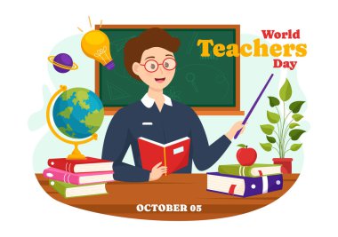 Karatahtalar, Kalemler, Çantalar, Kitaplar ve Düz Çizim Arkaplanındaki Diğerleri gibi Okul Malzemeleri ile Öğretmenler Günü Vektör İllüzyonunuz kutlu olsun