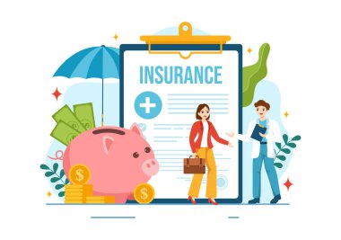 Düz Çizgili El Çizim Arkaplan Şablonları 'nda Sağlık Güvenliği Koruma Servisi Tıbbi Belge Biçimi ile Sağlık Sigortası Vektörü İllüstrasyonu