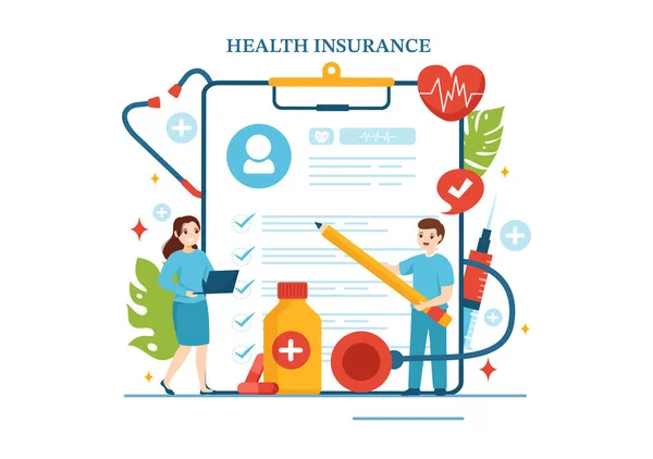 Ilustração Vetor Seguro Saúde Com Formulário Documento Médico Para Serviço —  Vetores de Stock
