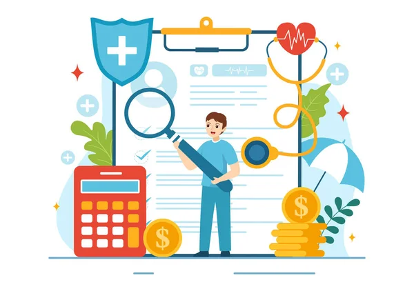 Ilustração Vetor Seguro Saúde Com Formulário Documento Médico Para Serviço —  Vetores de Stock