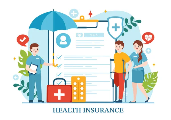 Illustrazione Vettoriale Dell Assicurazione Sanitaria Con Modulo Documento Medico Servizio — Vettoriale Stock