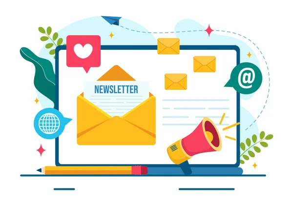 Email Newsletter Vector Illustration Envelope Electronic Mail Message Mobile Service — Stock Vector