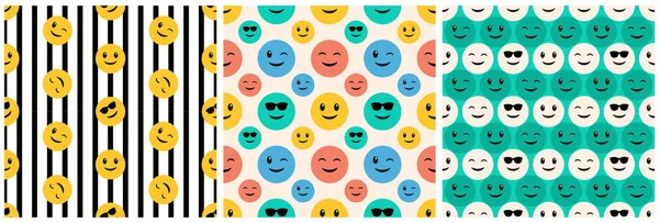 Uśmiech Płynny Wzór Projekt Ilustracja Uśmiechniętym Charakterem Szczęściem Twarz Szablonie — Wektor stockowy