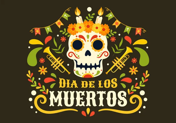 Dia Los Muertos Vector Day Dead Play Music Skeleton Мексиканских — стоковый вектор