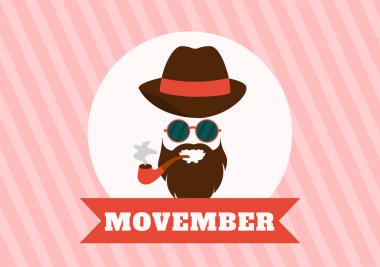 Bıyıklı Movember Zaman Vektörü İllüstrasyonu ve Düz El Çizim Arkaplan Şablonu 'nda Erkek Sağlığı Bilinci Ayı Kurdelesi