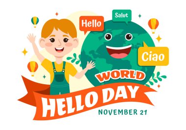 World Hello Day Vector Illustration on November 21 of Speech Bubbles with Different Languages from all over the Country in Kids Cartoon Background clipart