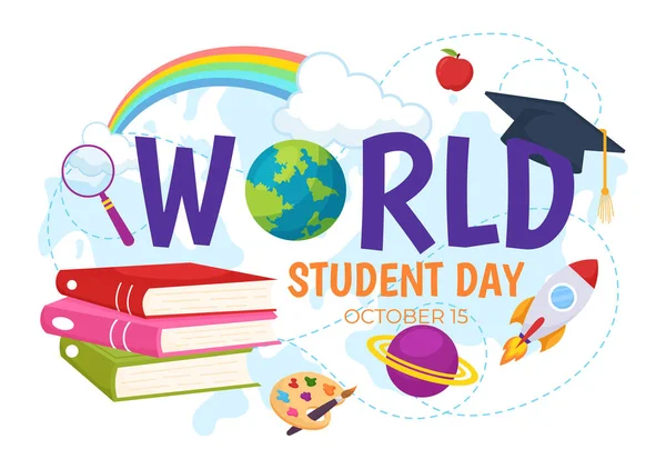 World Students Day Vector Illustration Pada Tanggal Oktober Dengan Student - Stok Vektor