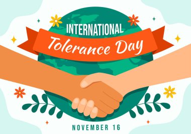 International Day for Tolerance Vector Illustration on November 16 with Holding Hands of Different Skin Color for Human Solidarity in Flat Cartoon clipart