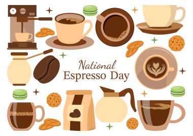 23 Kasım 'da National Espresso Day Vector Illustration with Cup of Coffee with Bean for Propromosyon veya Flat Cartoon Arkaplan Tasarımı Posteri